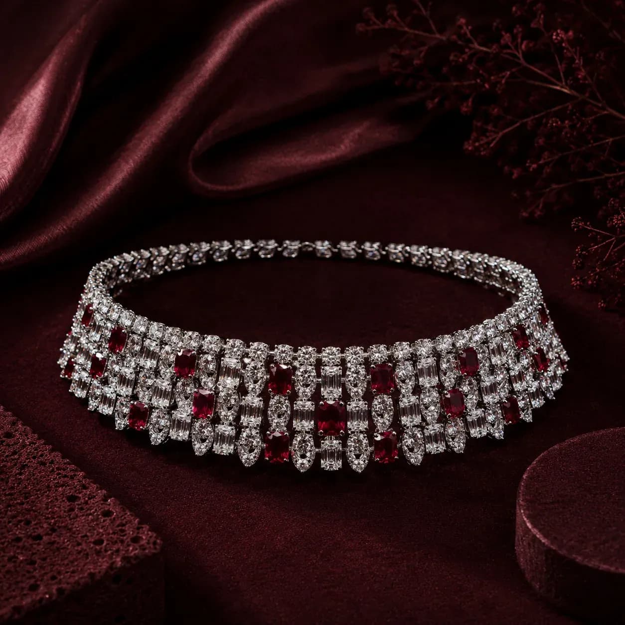 A ruby and diamond collar from the Arovana collection
