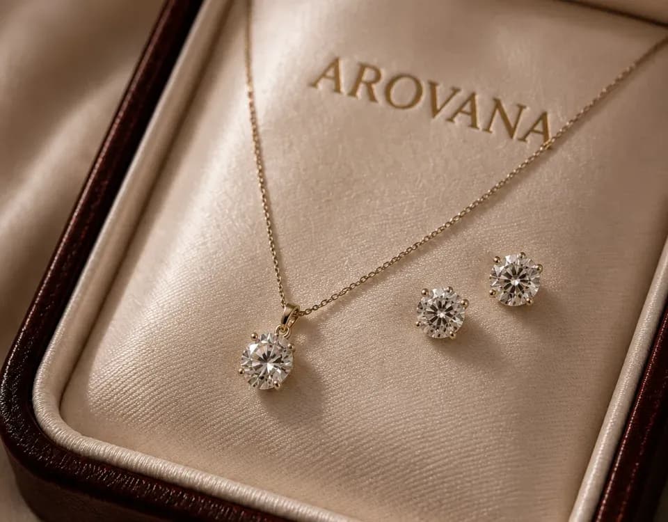 A diamond necklace and matching earrings in an open jewellery case