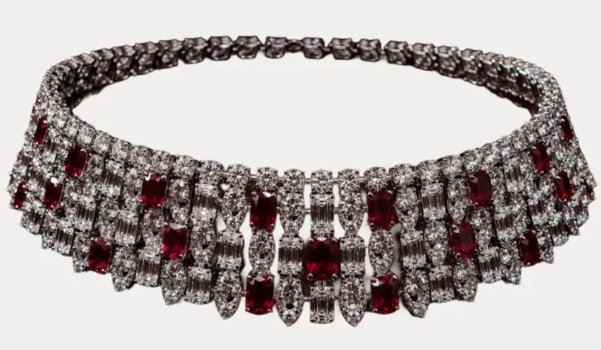 A diamond and ruby collar necklace