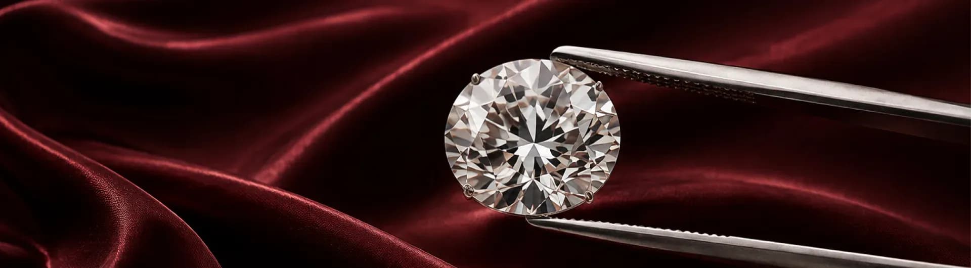 A brilliant-cut diamond held in tweezers