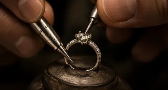 A jeweller setting a stone by hand