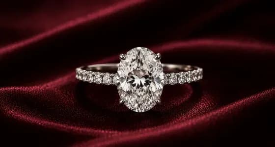 A finished halo ring on red silk